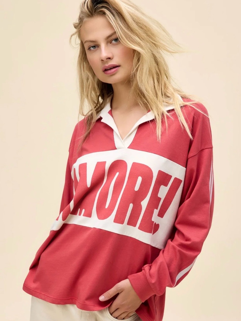 Daydreamer Amore Coral and White Rugby Graphic Top